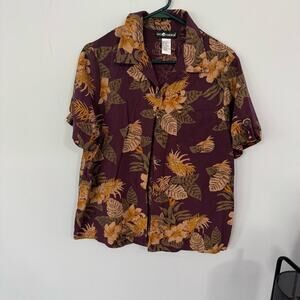 Vintage Sag Harbor Tropical Palm Casual Button Down Shirt Size Large 100% Silk
